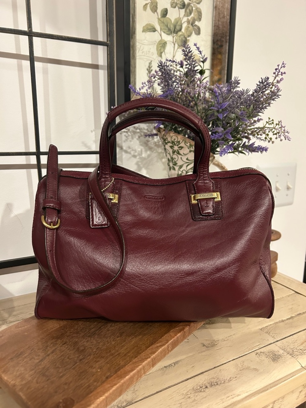 Coach Burgundy Leather Satchel with Gold Hardware - Picture 8 of 8